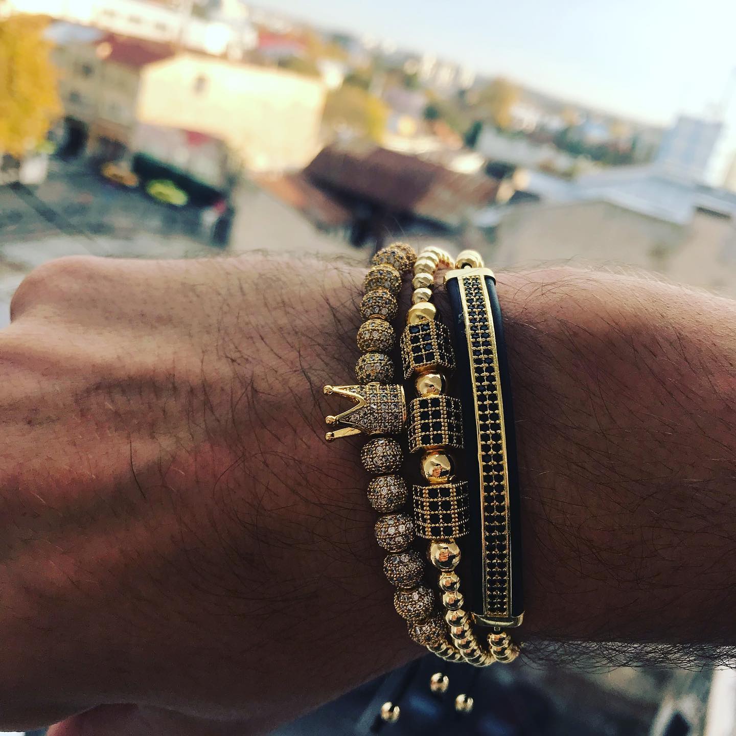 Set 3 brățări Royal Gold Placate cu aur de 18K, Reglabile pe orice încheietură