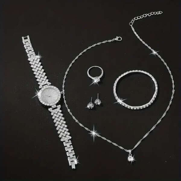 Set Bijuterii Damă – Ceas, Colier, Inel, Cercei + Brățară Cadou