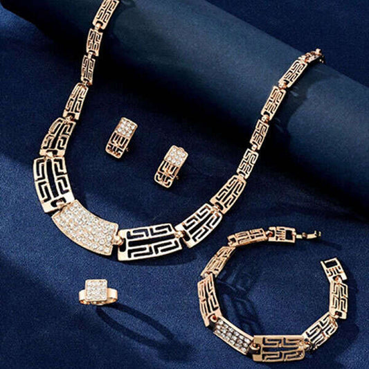 Set Elegant de Bijuterii Goldera - Colier, Brățară, Cercei și Inel cu Pietre Strălucitoare