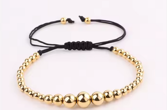 Brățară unisex reglabilă placată cu aur 18K, bile din oțel inoxidabil, rezistentă la apă
