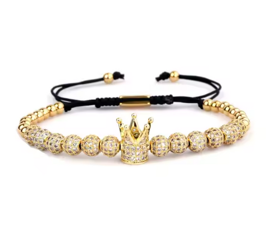 Brățară unisex reglabilă placată cu aur 18K, coroană cu zirconiu cubic, rezistentă la apă