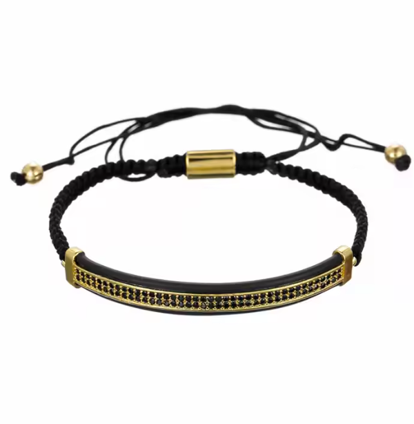Brățară unisex placata cu aur 18k din oțel inoxidabil, pietre zirconiu, Gold sau Black