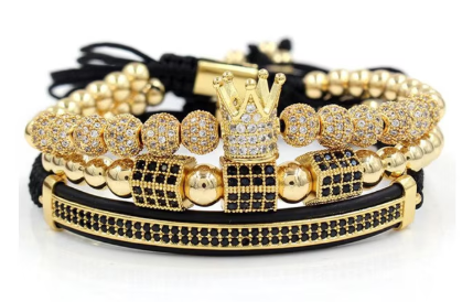 Set 3 brățări Royal Gold Placate cu aur de 18K, Reglabile pe orice încheietură