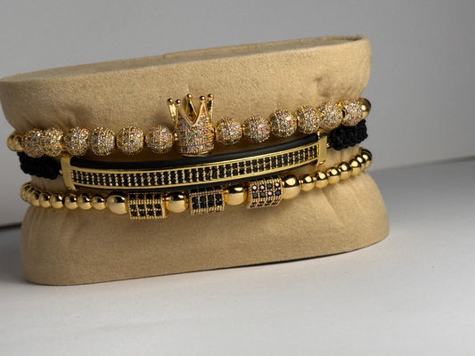 Set 3 brățări Royal Gold Placate cu aur de 18K, Reglabile pe orice încheietură