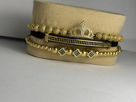Set 3 brățări de damă placate cu aur 18K, coroană regală, zirconiu cubic, rezistente la apă